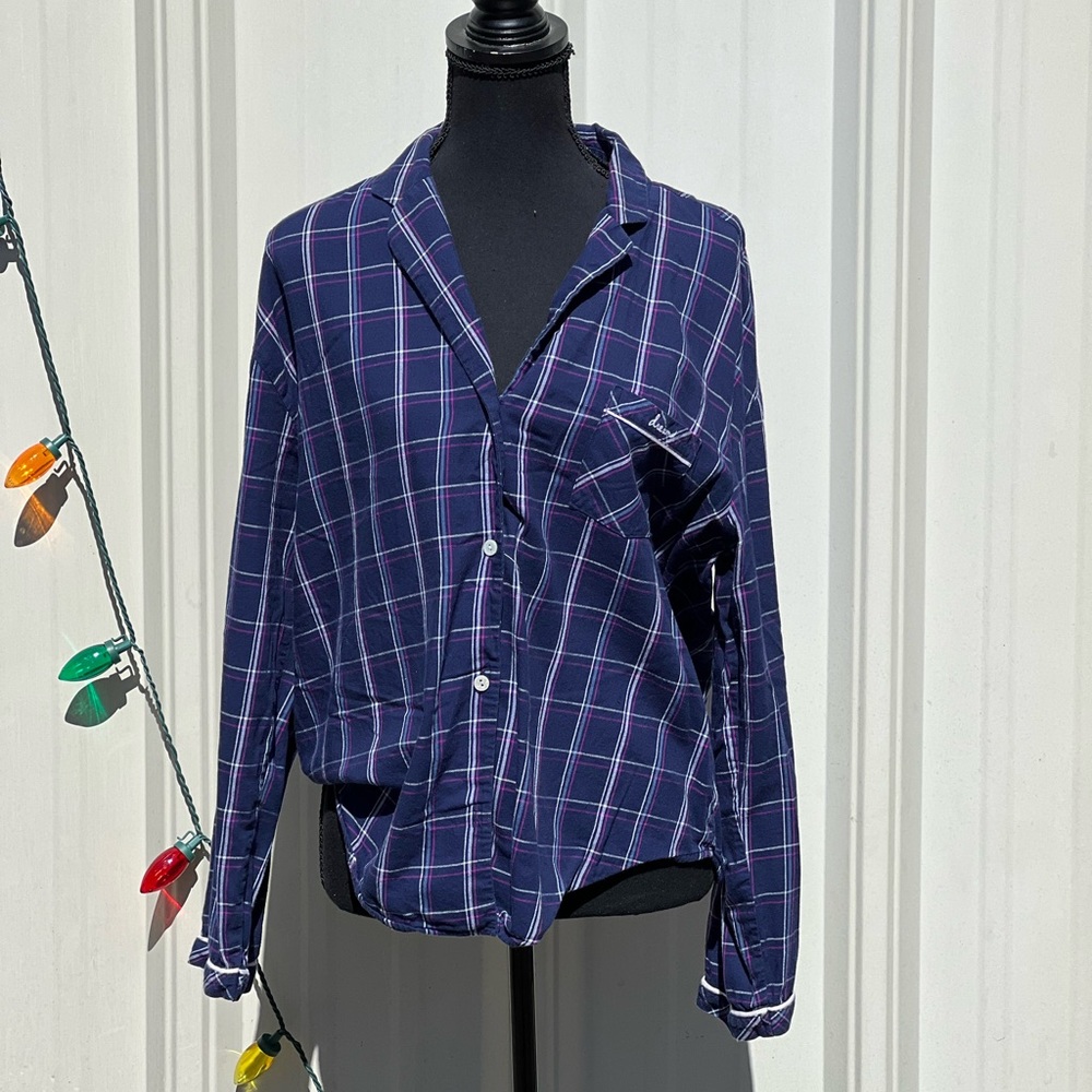 Victoria's Secret | Dark Blue Plaid Pajama Shirt